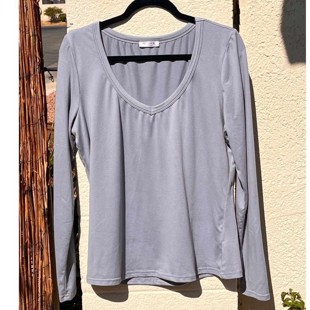 Womens XL Blue Deep V Neck Base Layer Long Sleeve Stretch Buttery Soft Top
